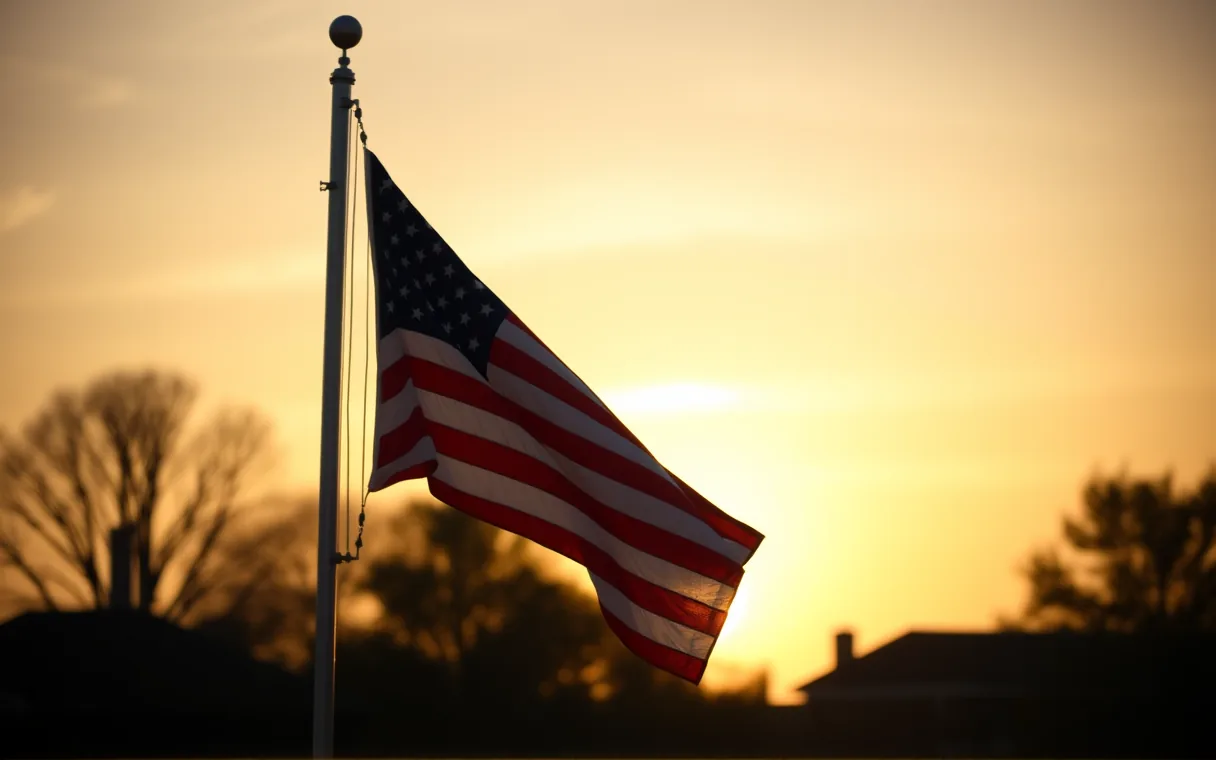 A United States flag at golden hour